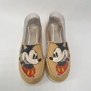 Crocs Loafers Women's Size 7 Mickey Mouse Slip On Canvas Tan Disney Comfort